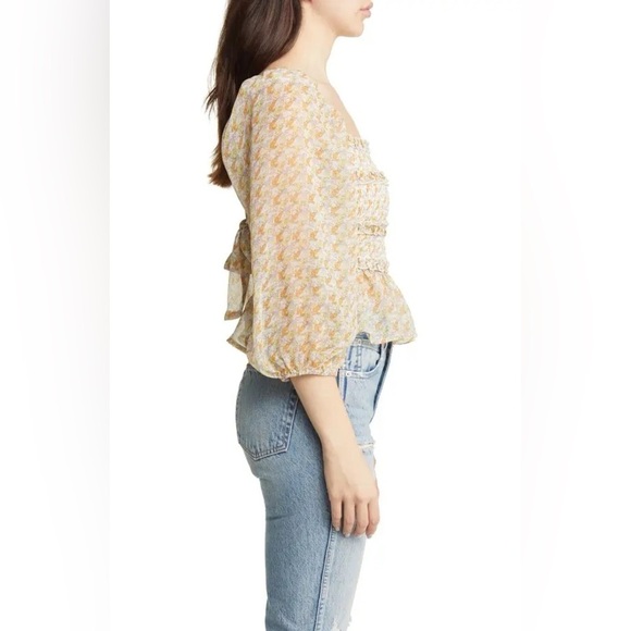 NWT ASTR THE LABEL Floral Smocked Peplum Top in Orange Purple Multi Sz. M - Picture 5 of 10